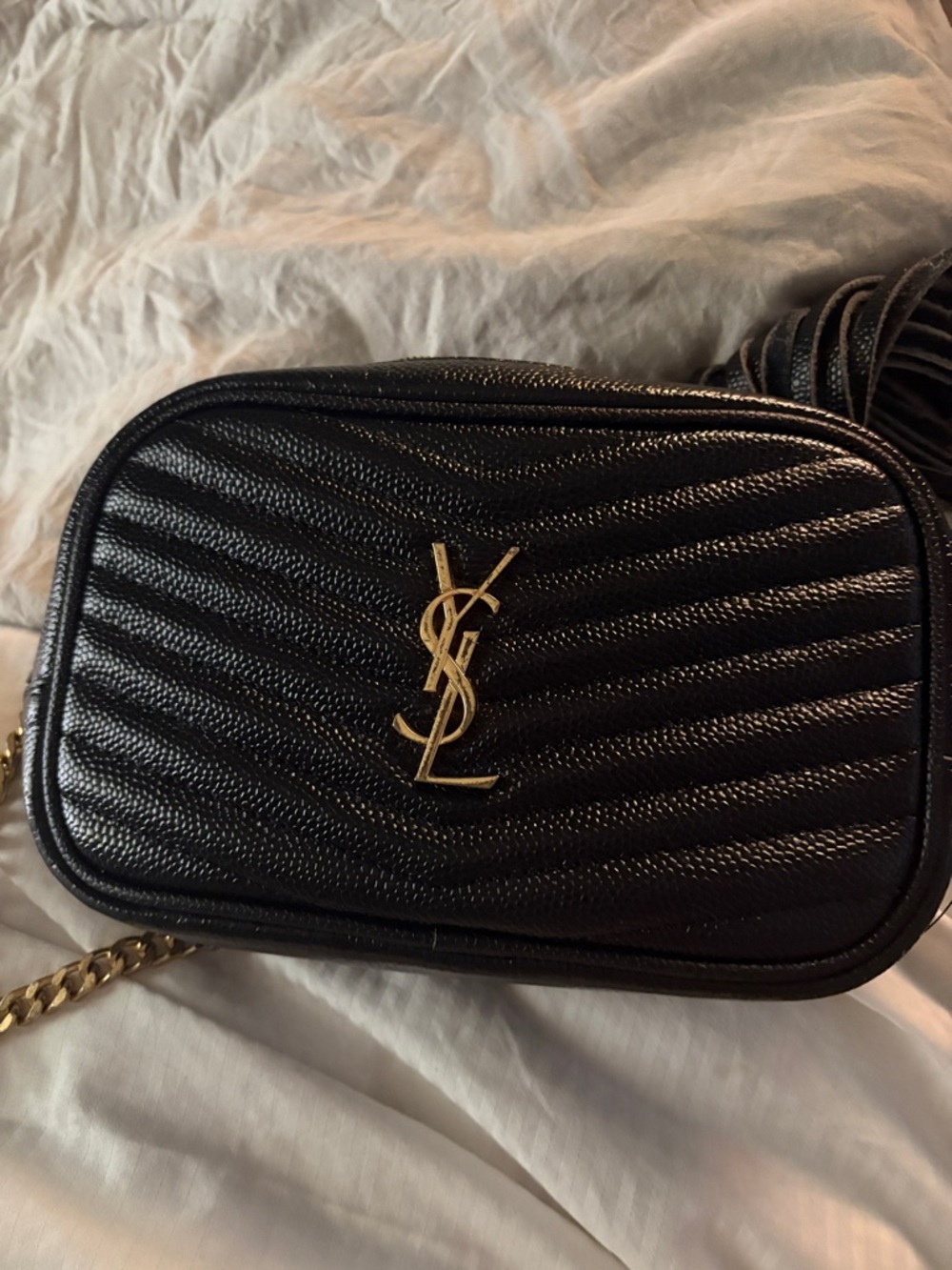 Saint Laurent Black Quilted Camera Crossbody with Gold YSL Hardware